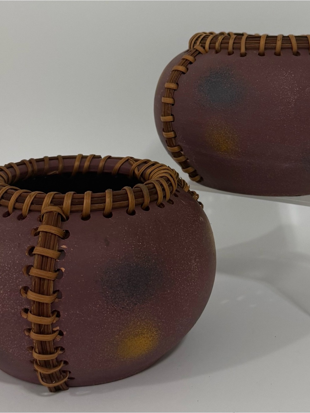 VTG Purple Braided Pottery Seed Bowls Native American Southwestern Style Pair